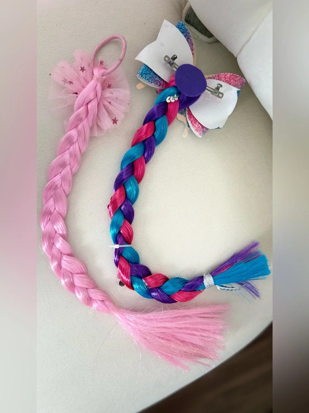 Kids Pink and Multicolor Braided Hair Clips - Playful Ponytail Accessories